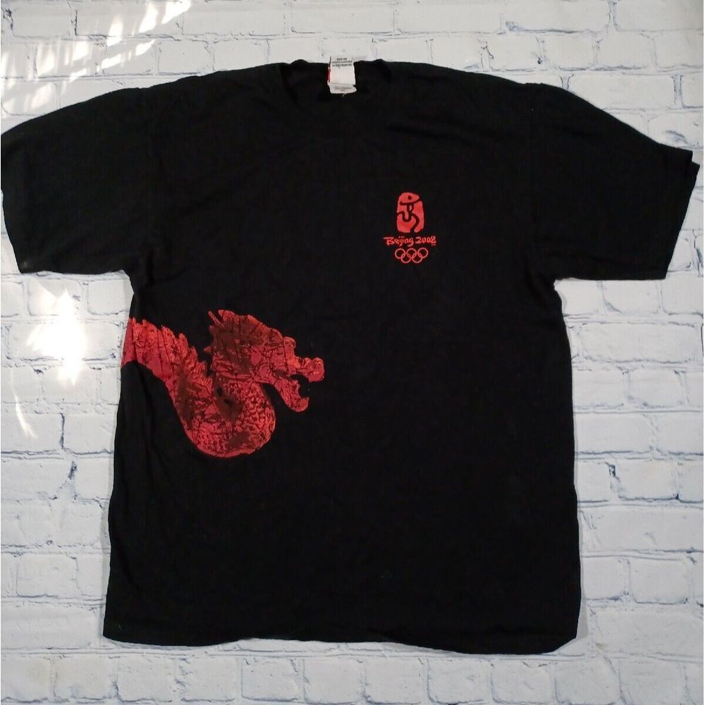 Olympics Shirt Mens XL Black 2008‎ Beijing Summer Games Dragon Print